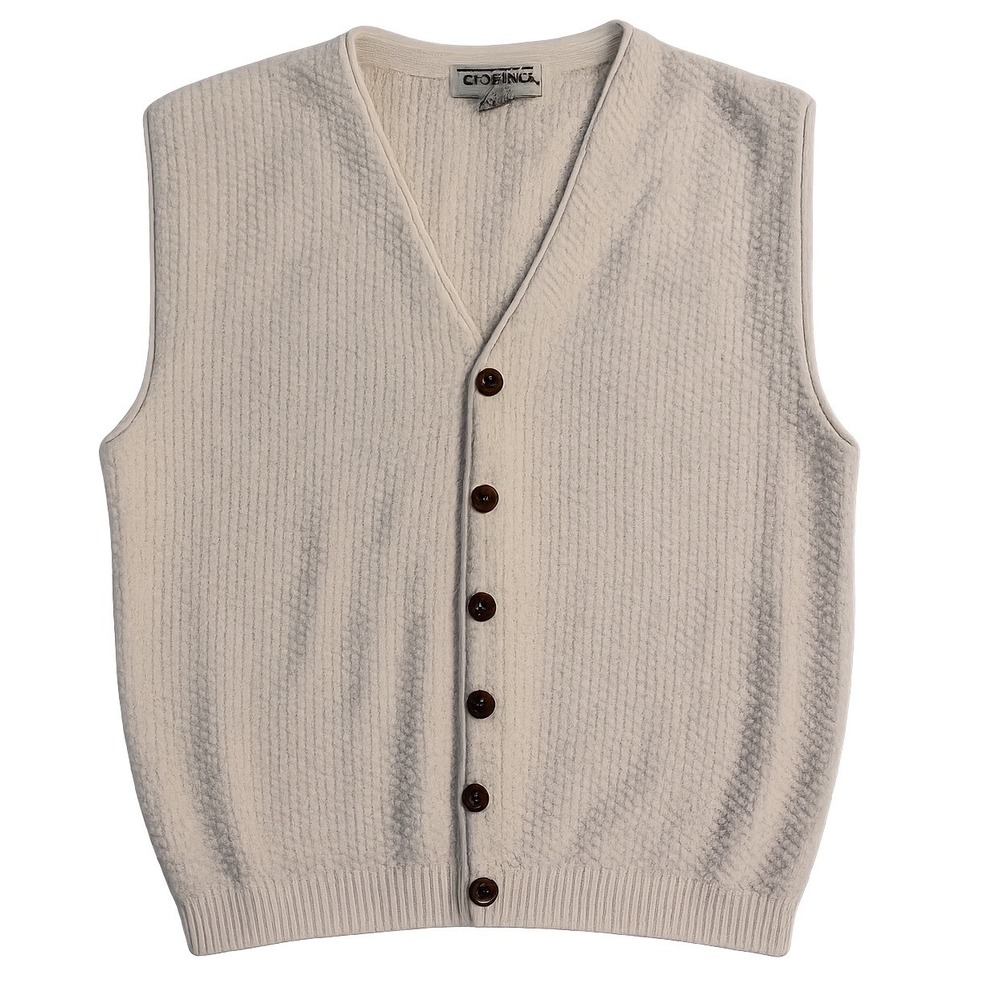 Crossings Vintage Knit Button Front Vest Men M Cream Fisherman Preppy Cotton USA